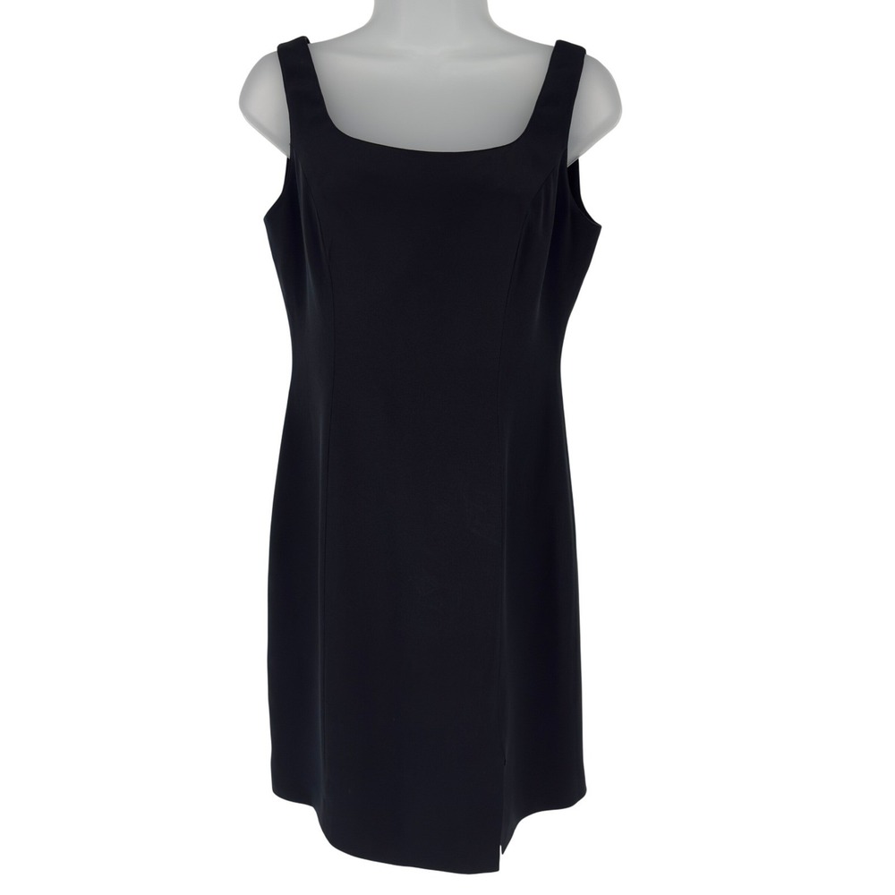 Hugo Buscati Black Silk Sheath Dress 6 Square Neck‎ Slit